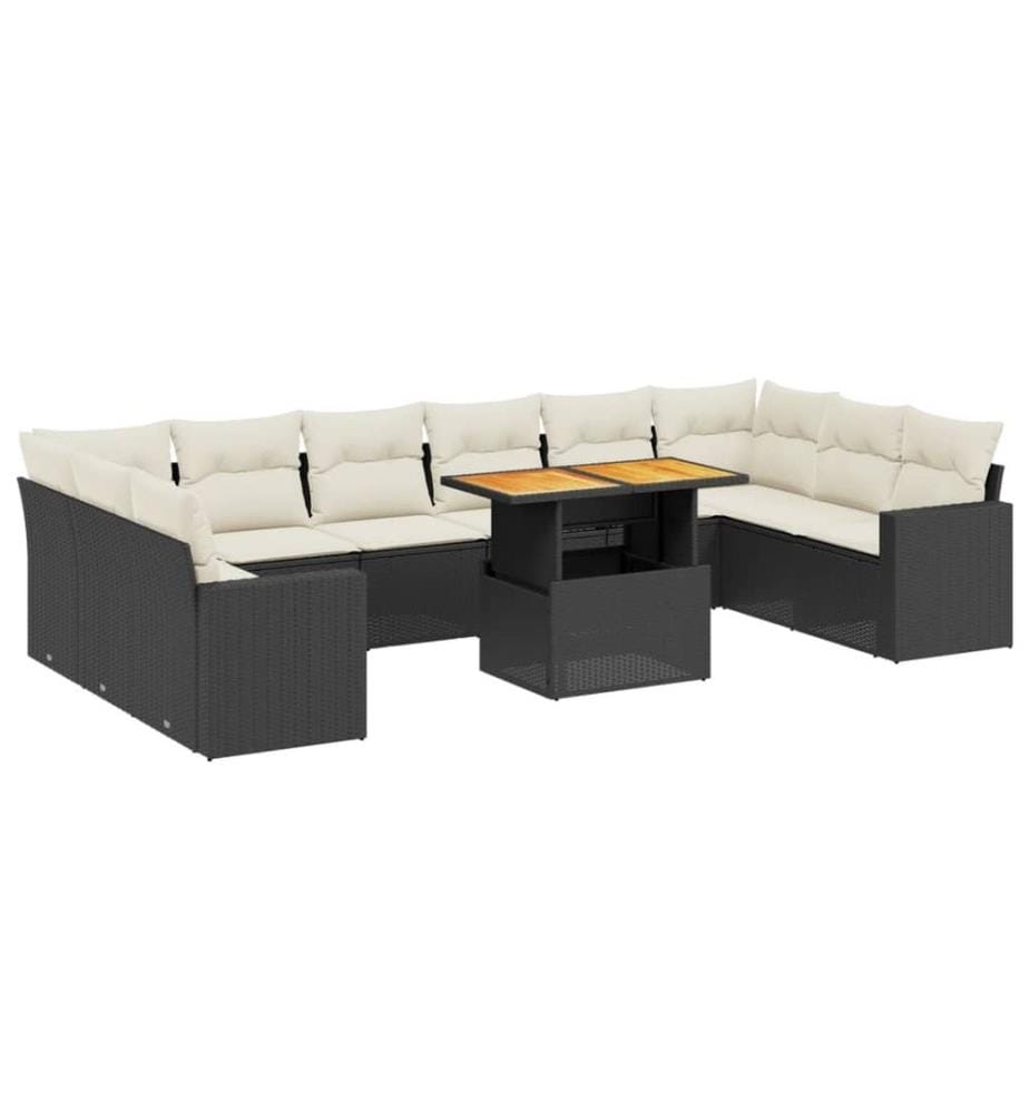 11-tlg. Garten-Sofagarnitur mit Kissen Schwarz Poly Rattan