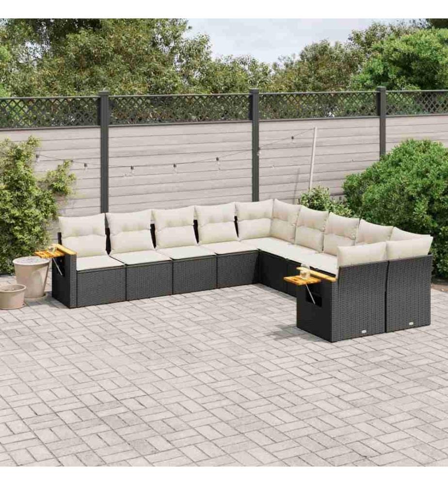10-tlg. Garten-Sofagarnitur mit Kissen Schwarz Poly Rattan