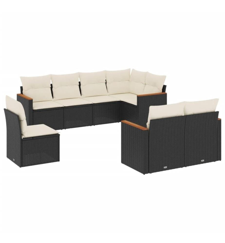 8-tlg. Garten-Sofagarnitur mit Kissen Schwarz Poly Rattan
