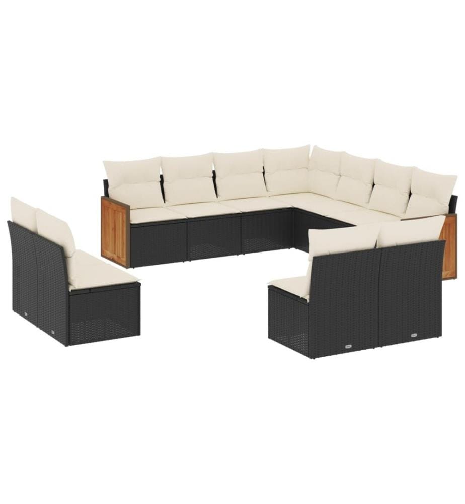 11-tlg. Garten-Sofagarnitur mit Kissen Schwarz Poly Rattan