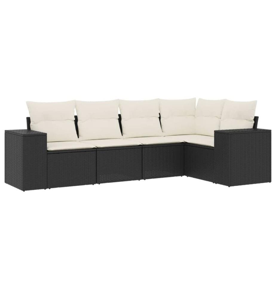 5-tlg. Garten-Sofagarnitur mit Kissen Schwarz Poly Rattan