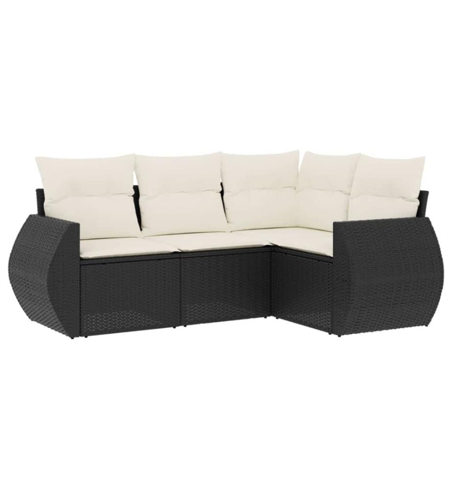 4-tlg. Garten-Sofagarnitur mit Kissen Schwarz Poly Rattan