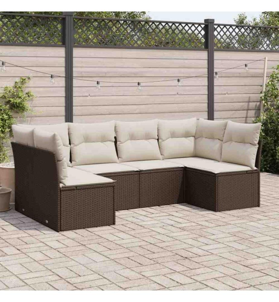 6-tlg. Garten-Sofagarnitur mit Kissen Braun Poly Rattan