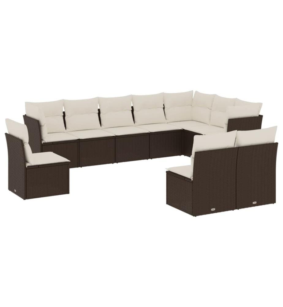 10-tlg. Garten-Sofagarnitur mit Kissen Braun Poly Rattan