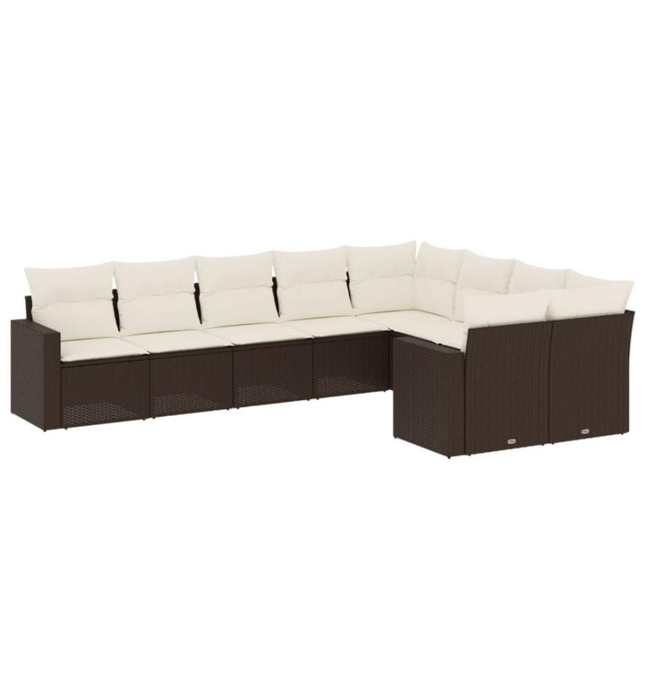 9-tlg. Garten-Sofagarnitur mit Kissen Braun Poly Rattan