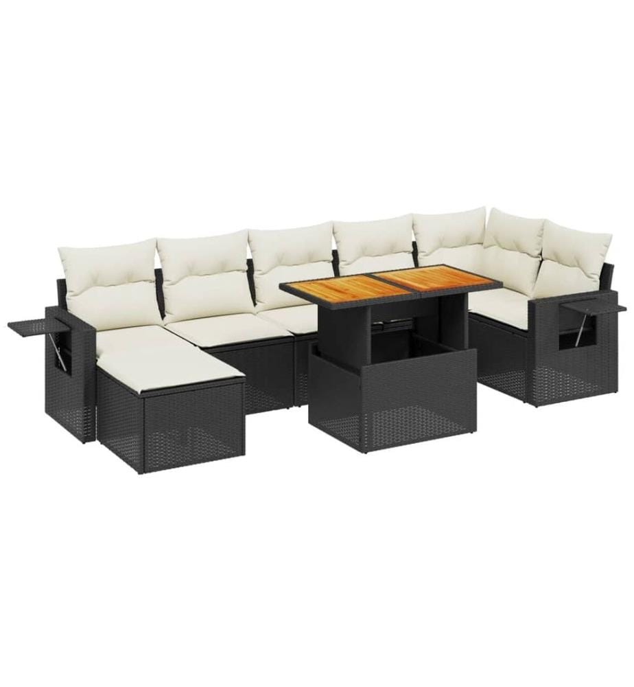 8-tlg. Garten-Sofagarnitur mit Kissen Schwarz Poly Rattan