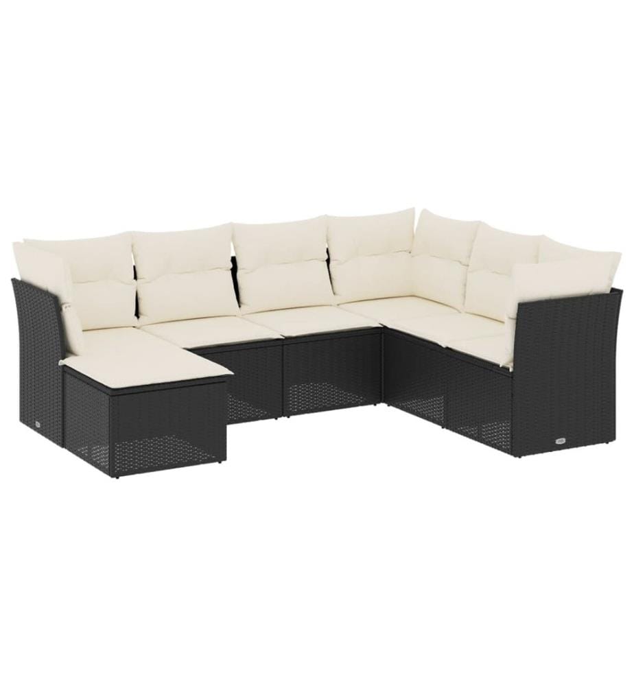 7-tlg. Garten-Sofagarnitur mit Kissen Schwarz Poly Rattan