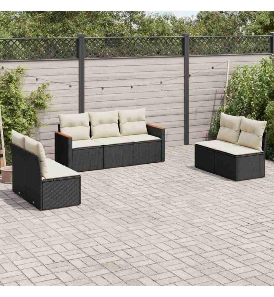 7-tlg. Garten-Sofagarnitur mit Kissen Schwarz Poly Rattan