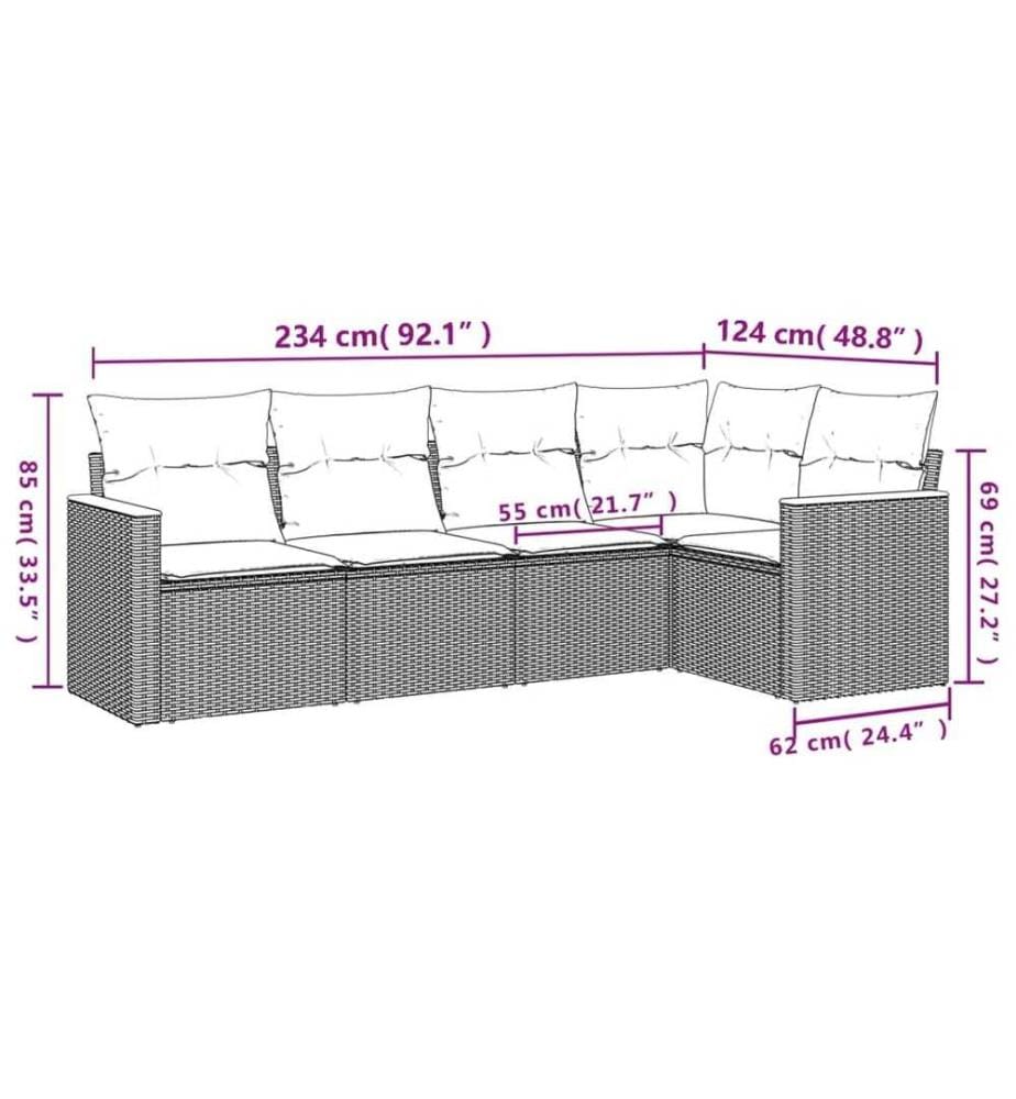 5-tlg. Garten-Sofagarnitur mit Kissen Schwarz Poly Rattan