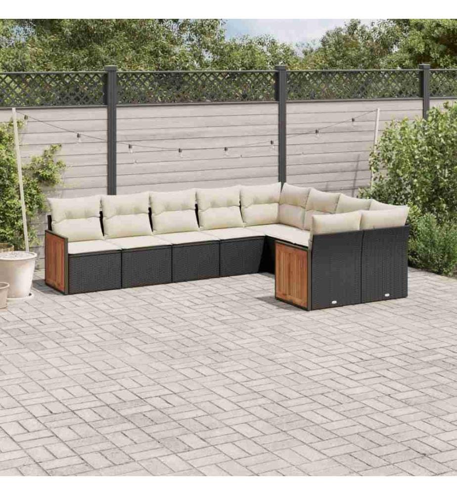 9-tlg. Garten-Sofagarnitur mit Kissen Schwarz Poly Rattan