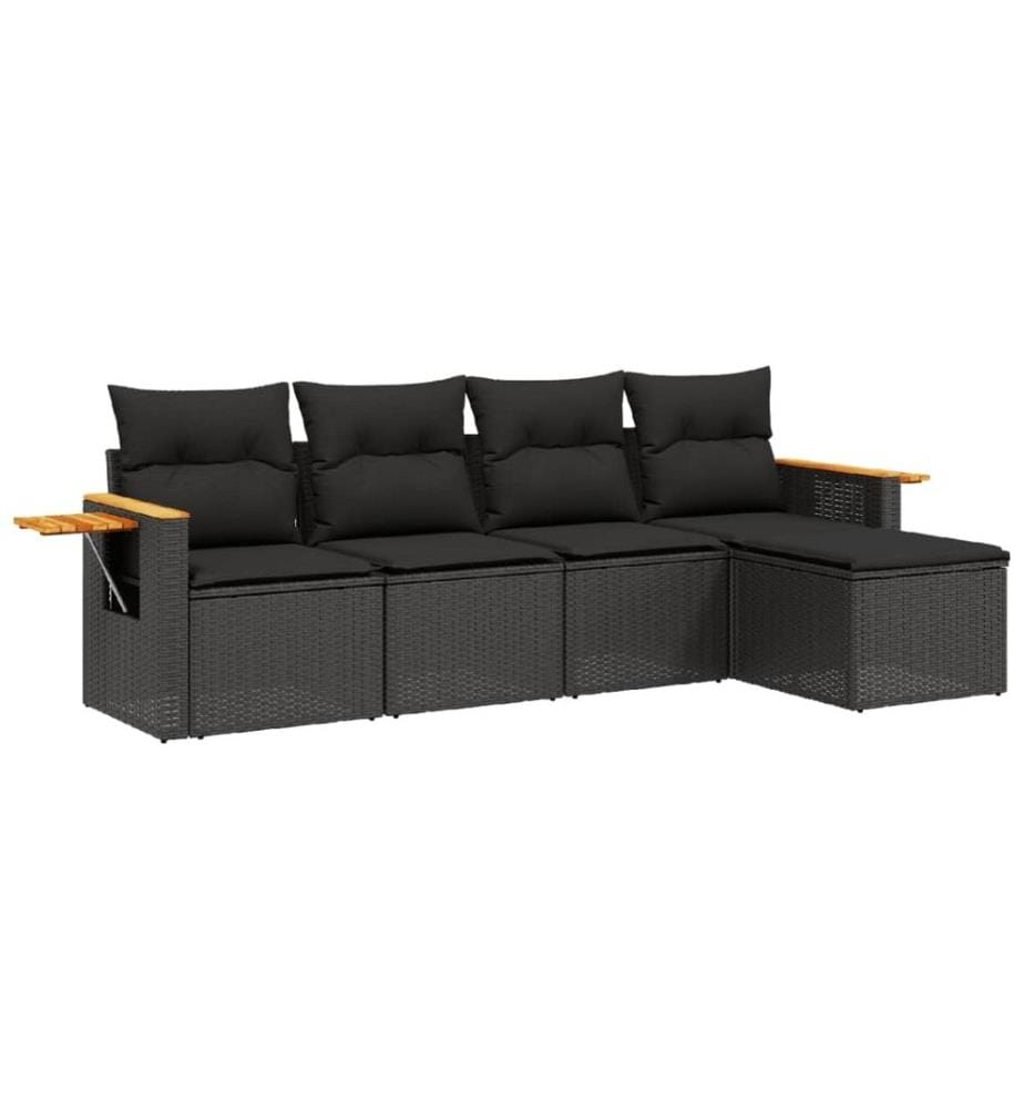 5-tlg. Garten-Sofagarnitur mit Kissen Schwarz Poly Rattan