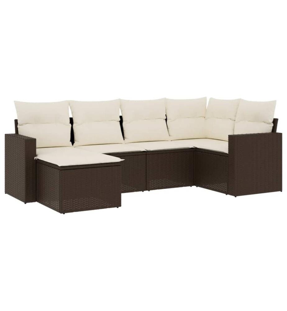 6-tlg. Garten-Sofagarnitur mit Kissen Braun Poly Rattan