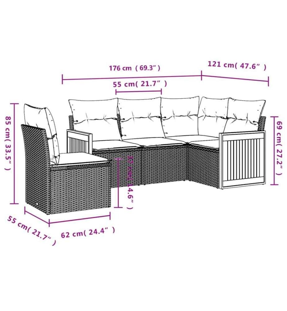 5-tlg. Garten-Sofagarnitur mit Kissen Schwarz Poly Rattan