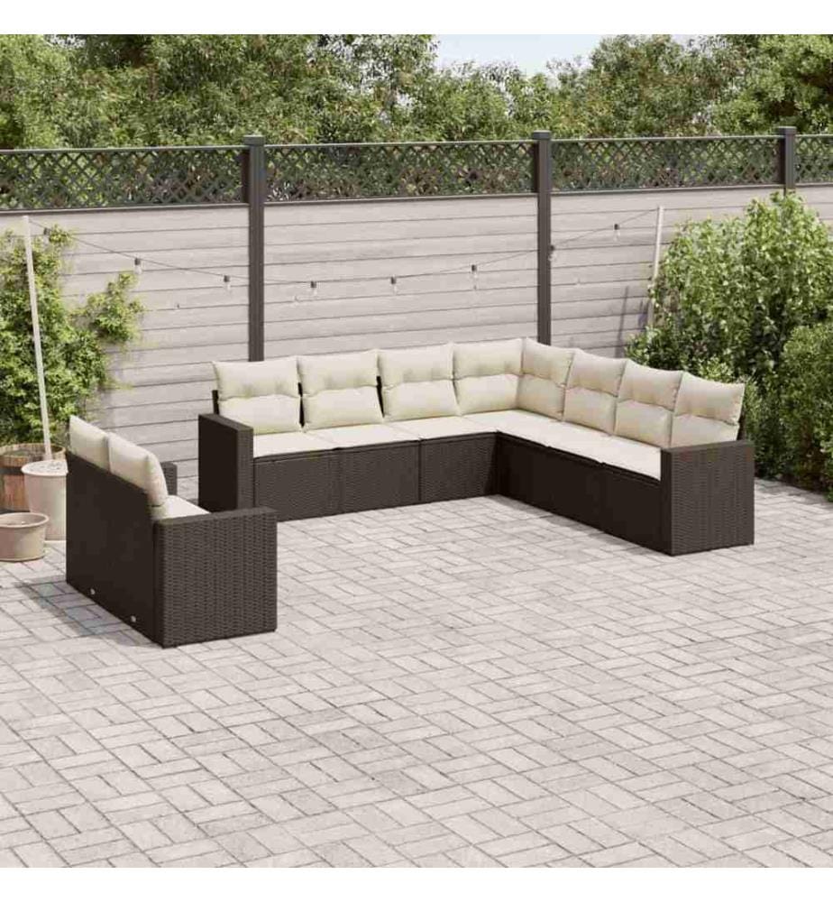 9-tlg. Garten-Sofagarnitur mit Kissen Braun Poly Rattan