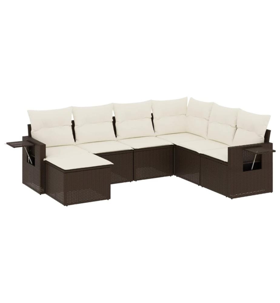 7-tlg. Garten-Sofagarnitur mit Kissen Braun Poly Rattan