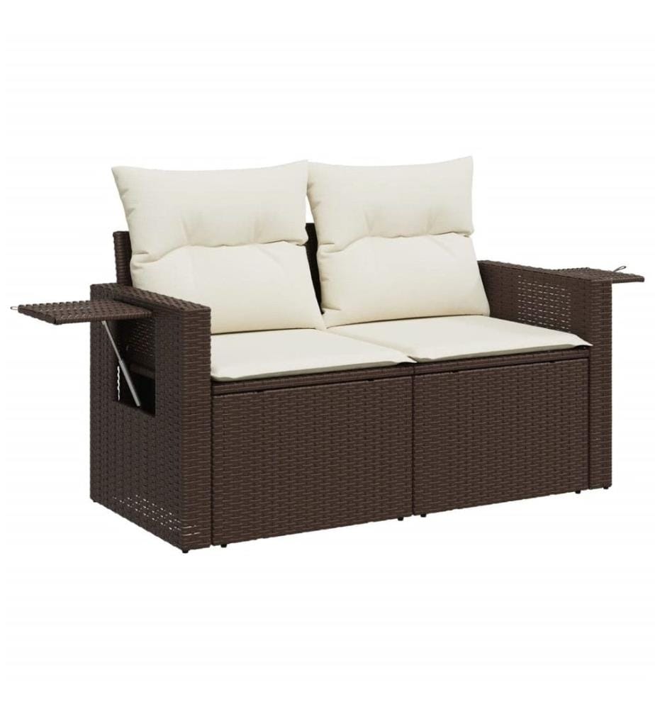 7-tlg. Garten-Sofagarnitur mit Kissen Braun Poly Rattan