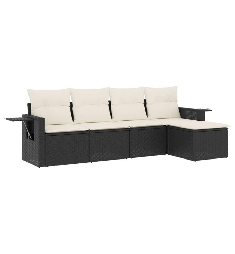 5-tlg. Garten-Sofagarnitur mit Kissen Schwarz Poly Rattan