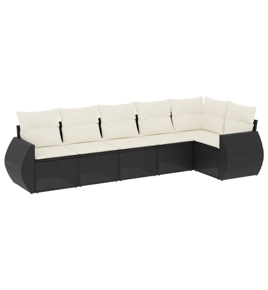 6-tlg. Garten-Sofagarnitur mit Kissen Schwarz Poly Rattan