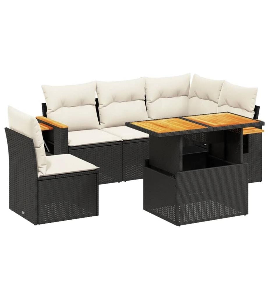 6-tlg. Garten-Sofagarnitur mit Kissen Schwarz Poly Rattan