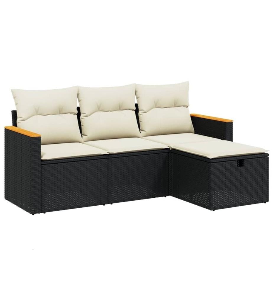 4-tlg. Garten-Sofagarnitur mit Kissen Schwarz Poly Rattan