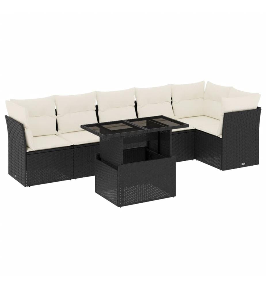 7-tlg. Garten-Sofagarnitur mit Kissen Schwarz Poly Rattan