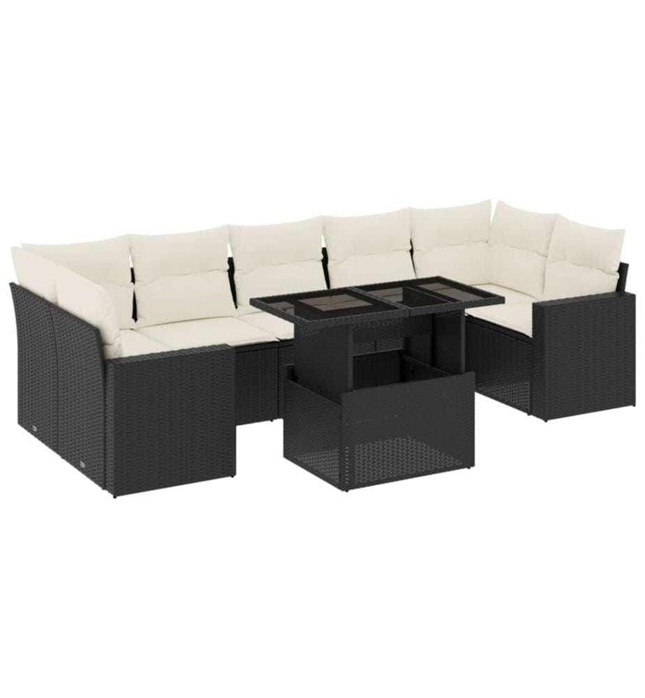 8-tlg. Garten-Sofagarnitur mit Kissen Schwarz Poly Rattan