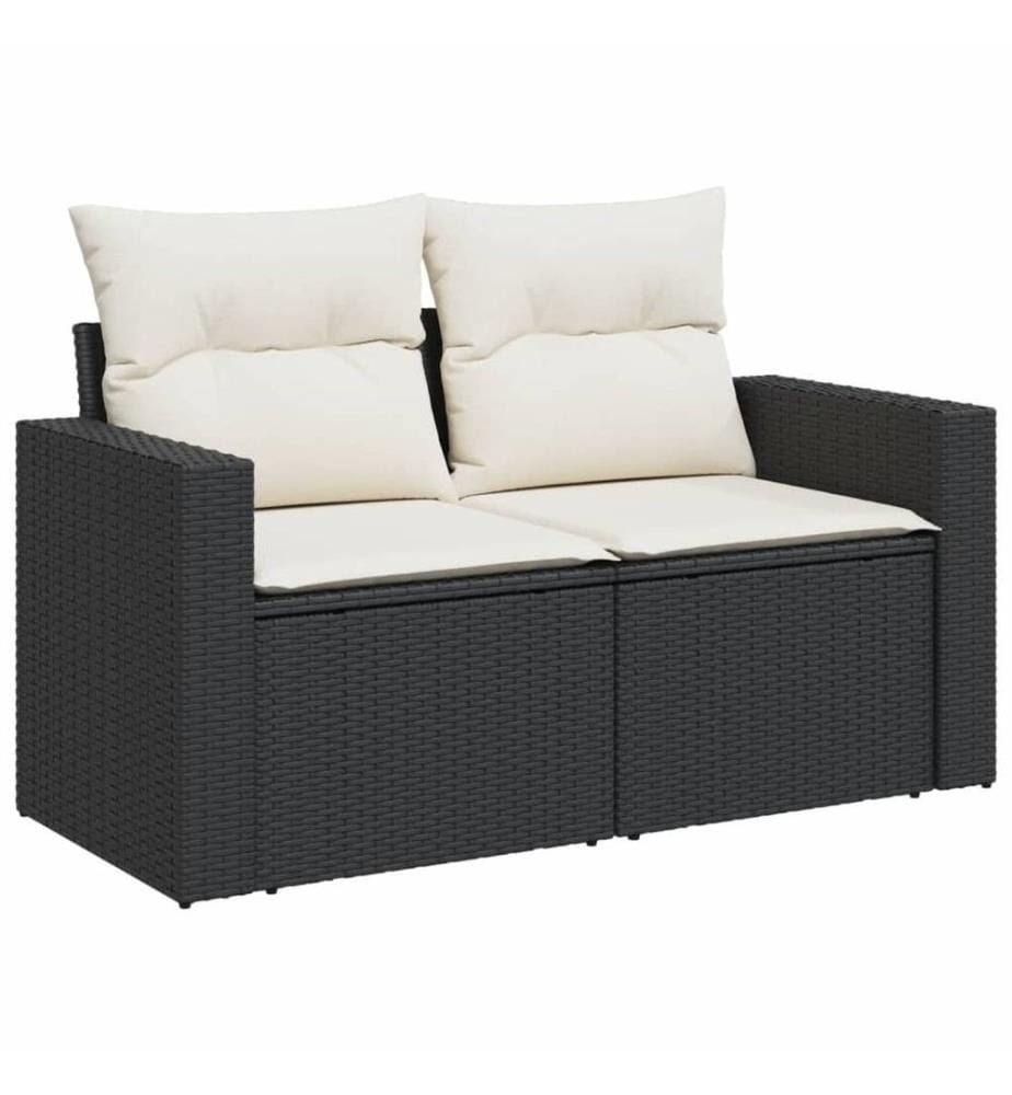 8-tlg. Garten-Sofagarnitur mit Kissen Schwarz Poly Rattan
