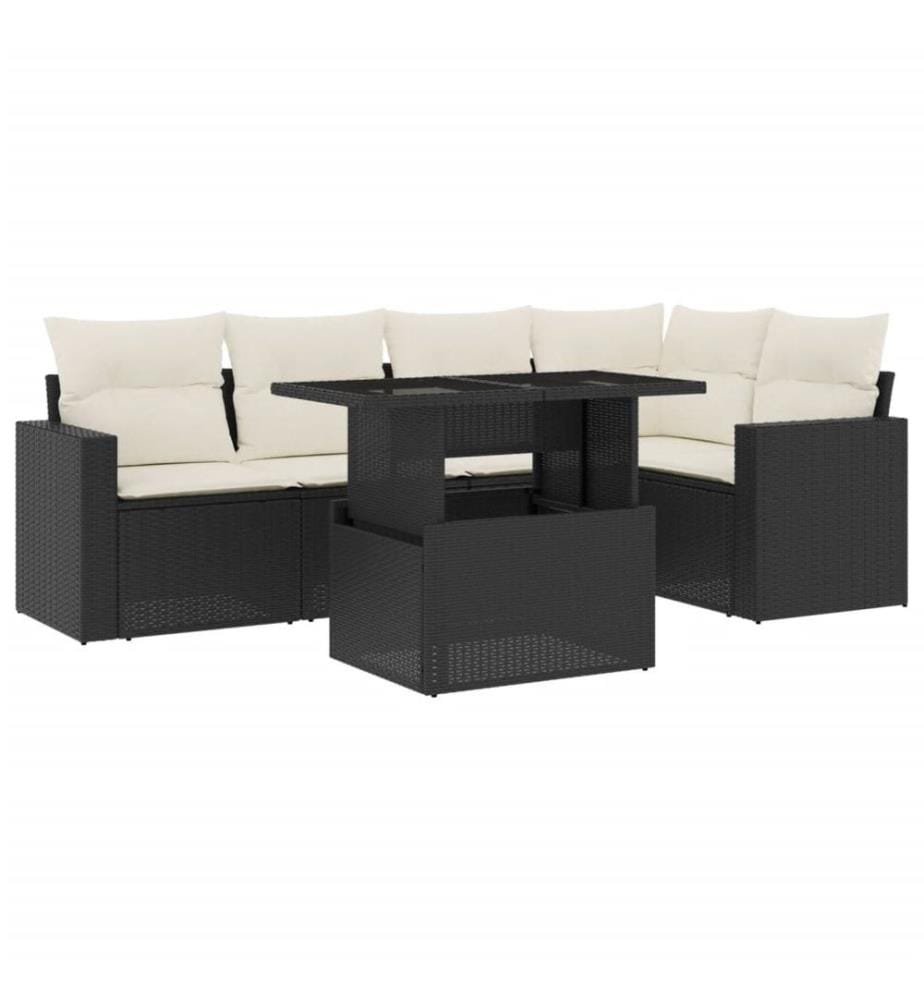 6-tlg. Garten-Sofagarnitur mit Kissen Schwarz Poly Rattan