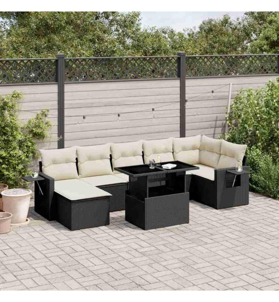 8-tlg. Garten-Sofagarnitur mit Kissen Schwarz Poly Rattan