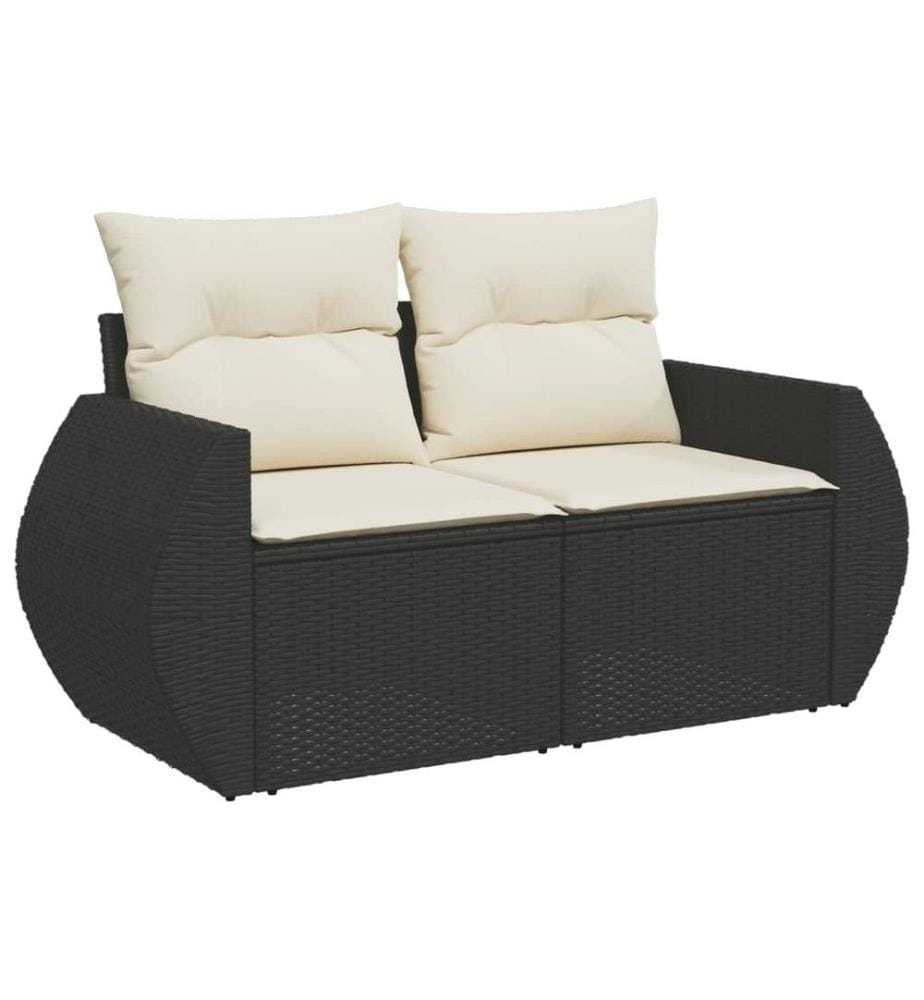 7-tlg. Garten-Sofagarnitur mit Kissen Schwarz Poly Rattan