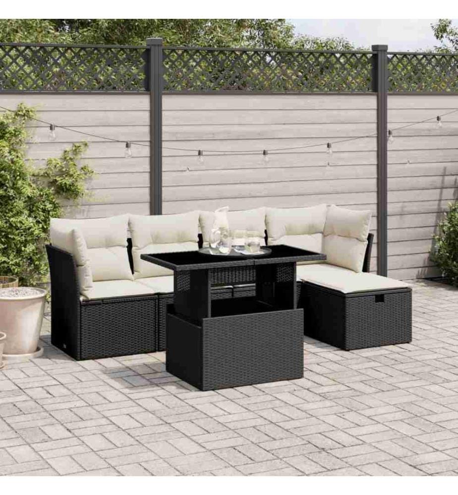 6-tlg. Garten-Sofagarnitur mit Kissen Schwarz Poly Rattan