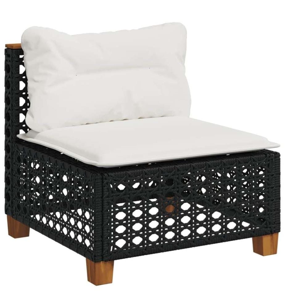 11-tlg. Garten-Sofagarnitur mit Kissen Schwarz Poly Rattan