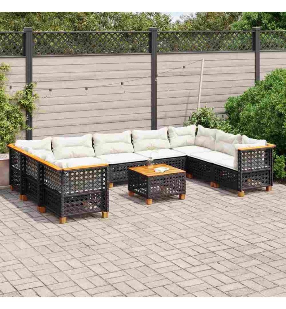 10-tlg. Garten-Sofagarnitur mit Kissen Schwarz Poly Rattan