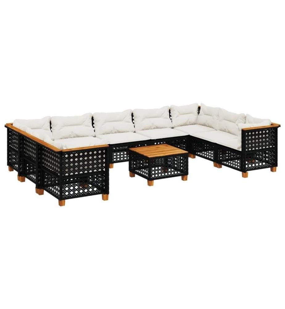 10-tlg. Garten-Sofagarnitur mit Kissen Schwarz Poly Rattan