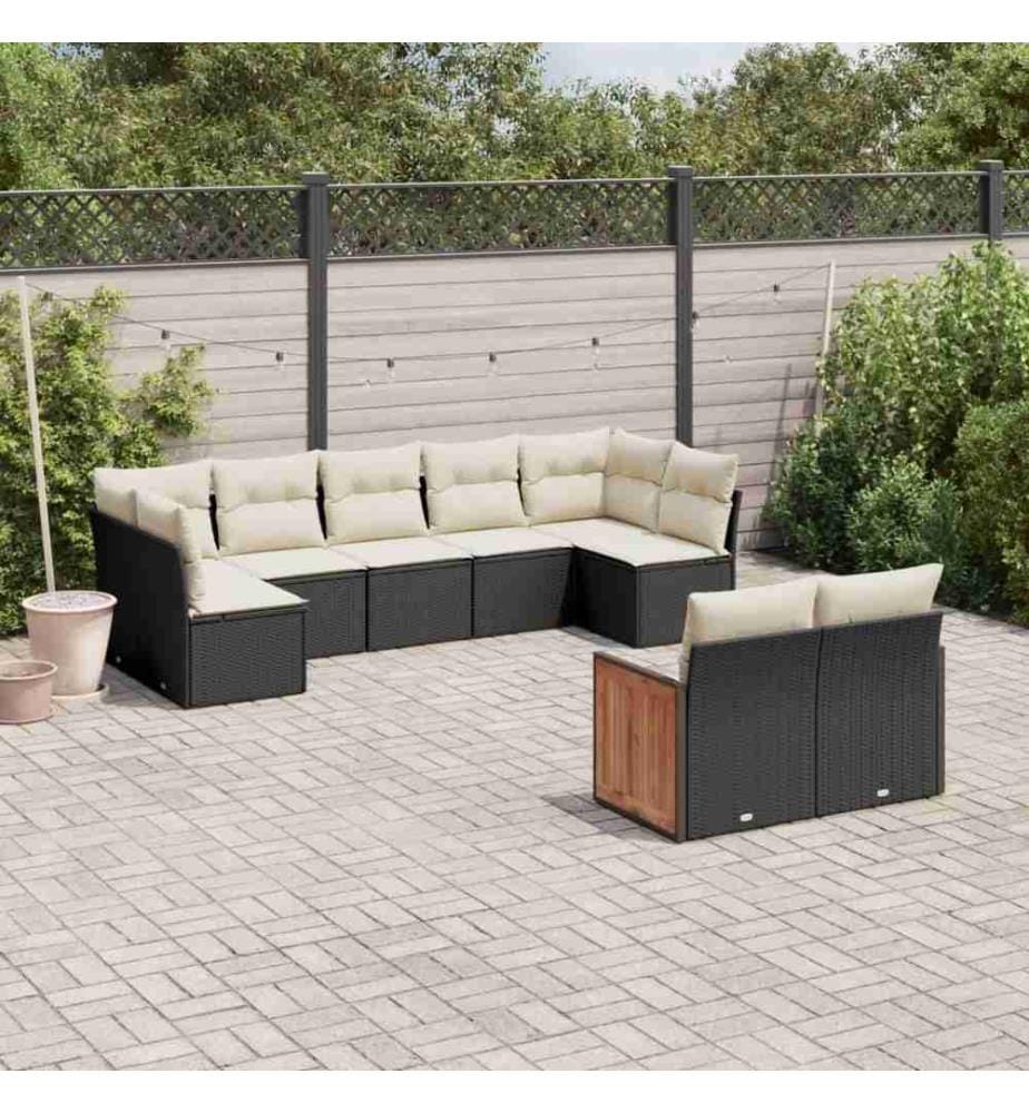 9-tlg. Garten-Sofagarnitur mit Kissen Schwarz Poly Rattan