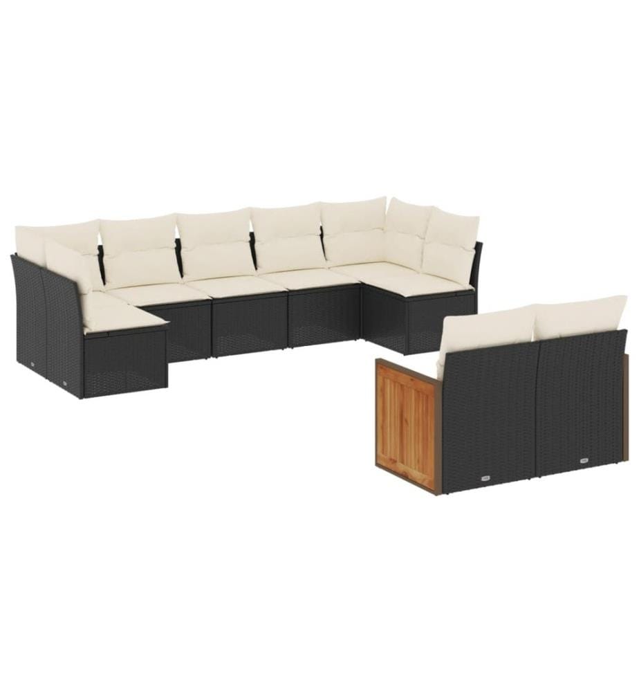 9-tlg. Garten-Sofagarnitur mit Kissen Schwarz Poly Rattan