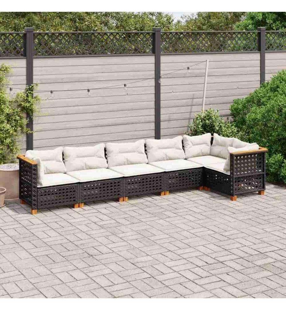 6-tlg. Garten-Sofagarnitur mit Kissen Schwarz Poly Rattan