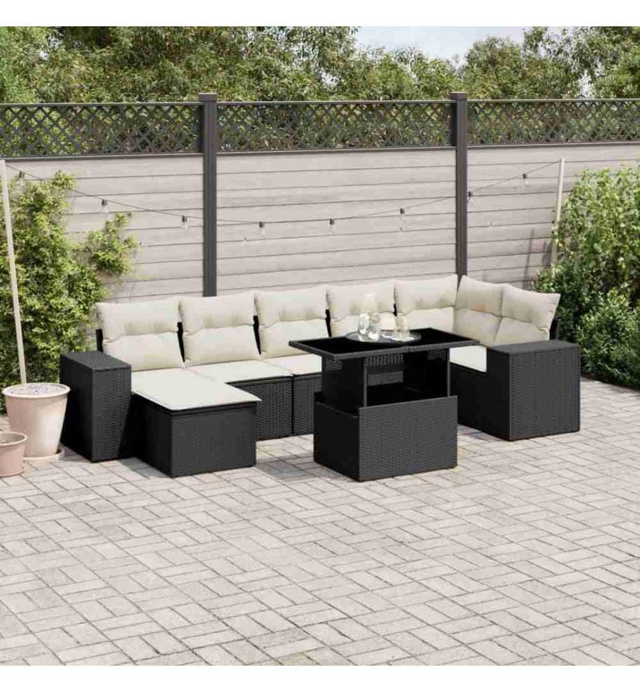 8-tlg. Garten-Sofagarnitur mit Kissen Schwarz Poly Rattan