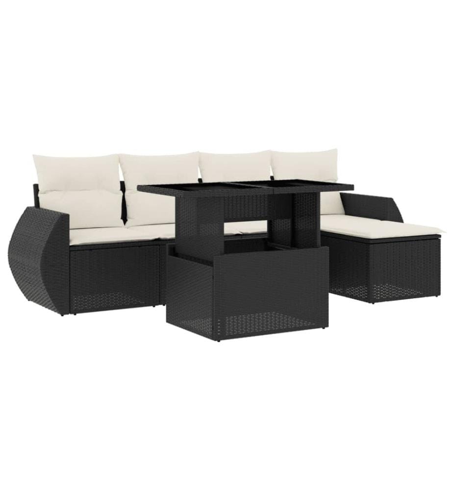 6-tlg. Garten-Sofagarnitur mit Kissen Schwarz Poly Rattan