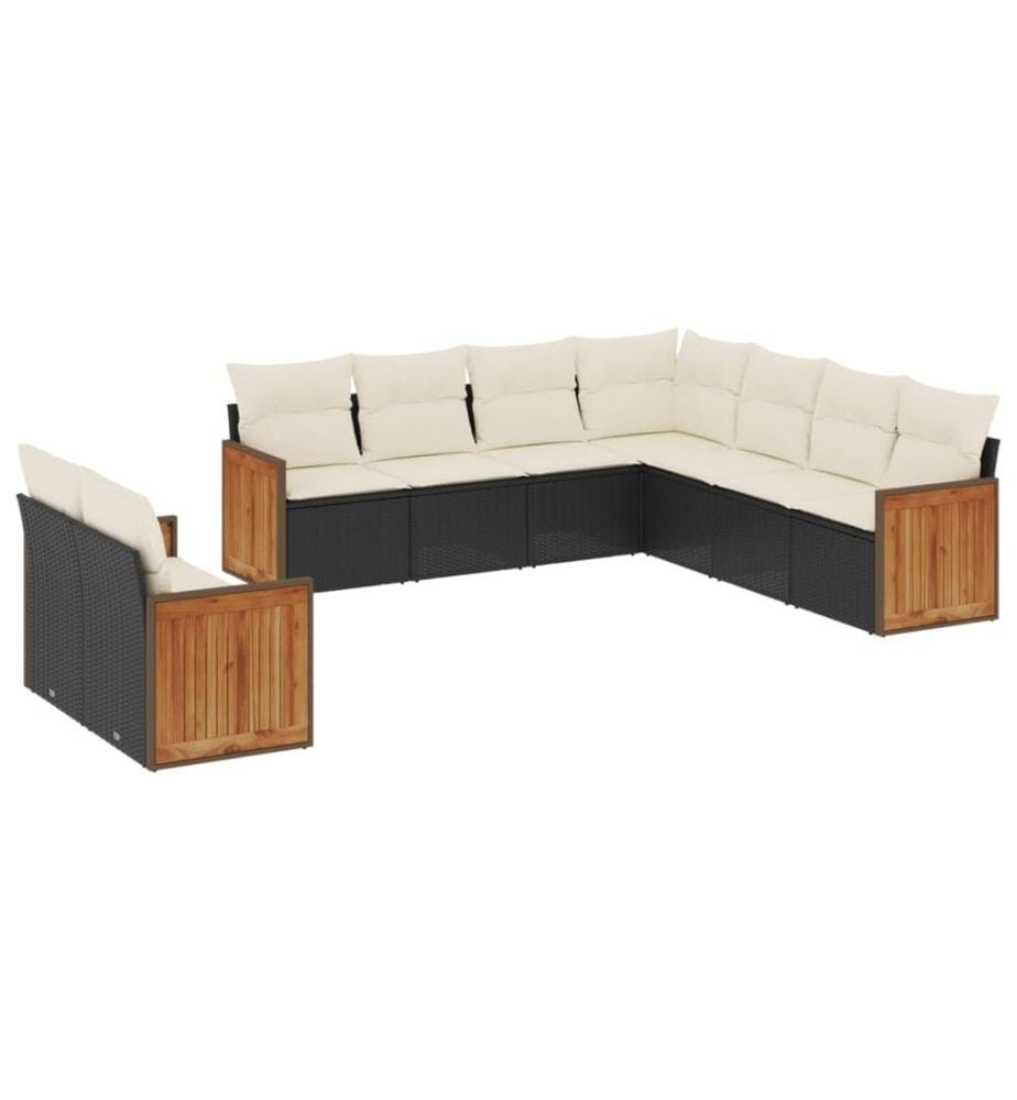 9-tlg. Garten-Sofagarnitur mit Kissen Schwarz Poly Rattan