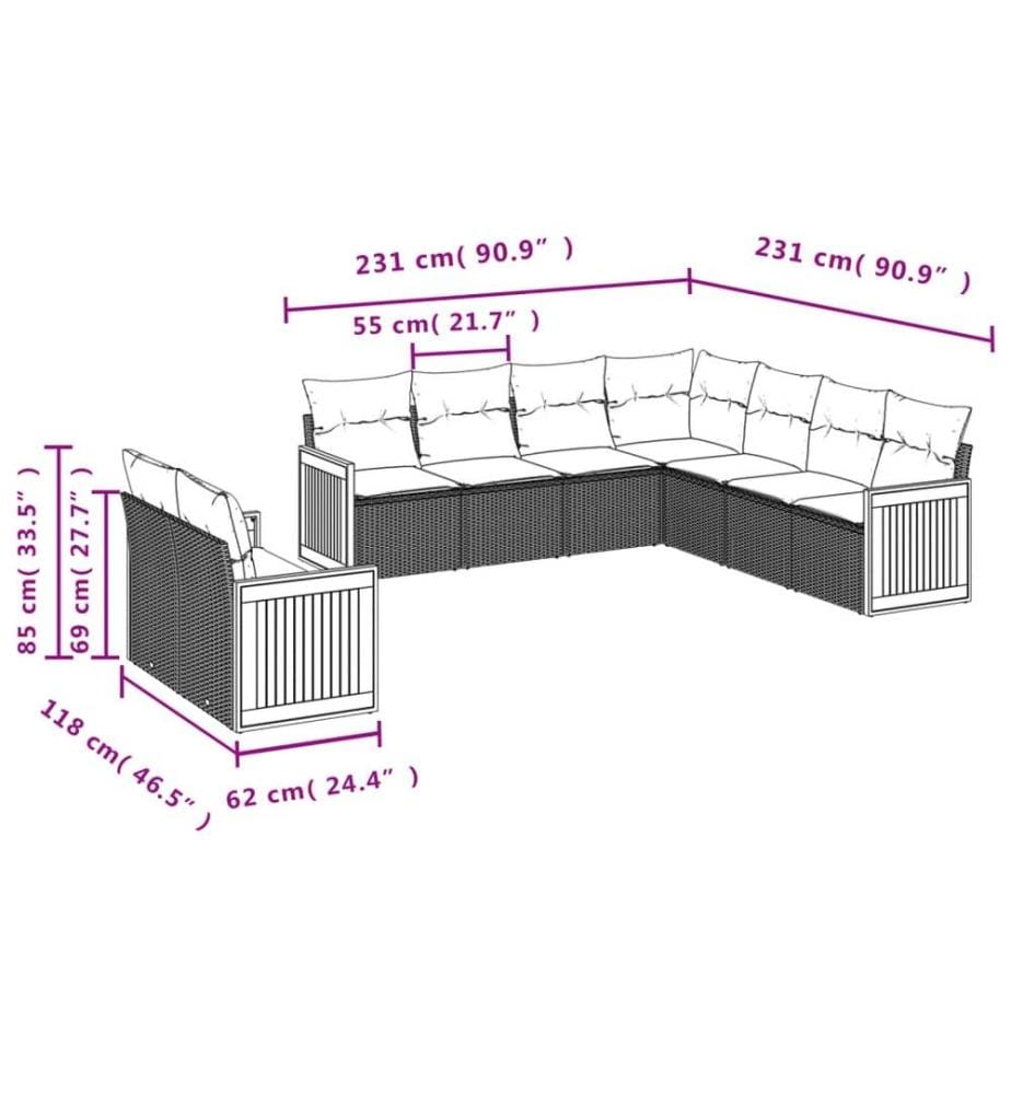 9-tlg. Garten-Sofagarnitur mit Kissen Schwarz Poly Rattan