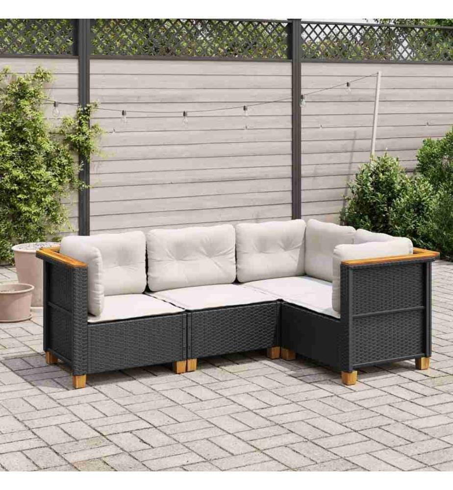4-tlg. Garten-Sofagarnitur mit Kissen Schwarz Poly Rattan