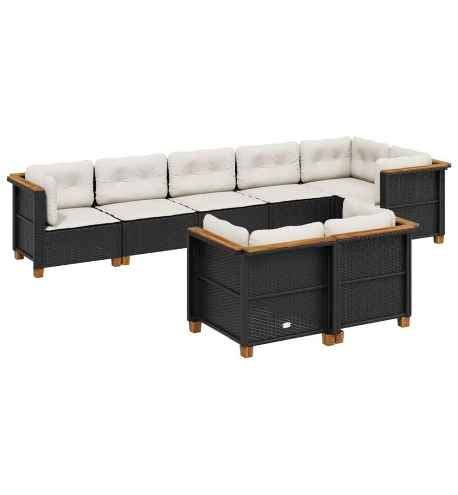 8-tlg. Garten-Sofagarnitur mit Kissen Schwarz Poly Rattan
