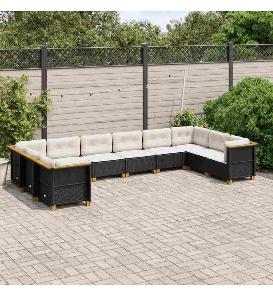 10-tlg. Garten-Sofagarnitur mit Kissen Schwarz Poly Rattan