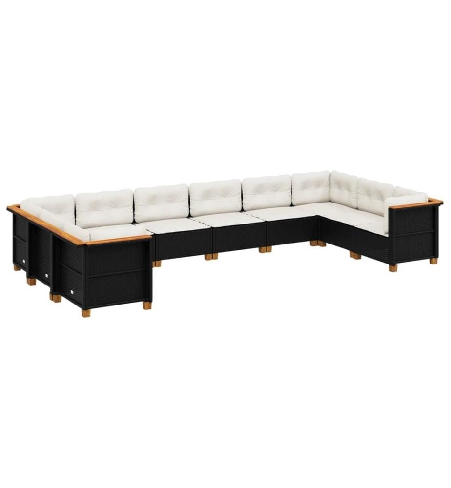 10-tlg. Garten-Sofagarnitur mit Kissen Schwarz Poly Rattan