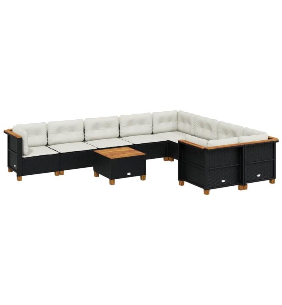 10-tlg. Garten-Sofagarnitur mit Kissen Schwarz Poly Rattan