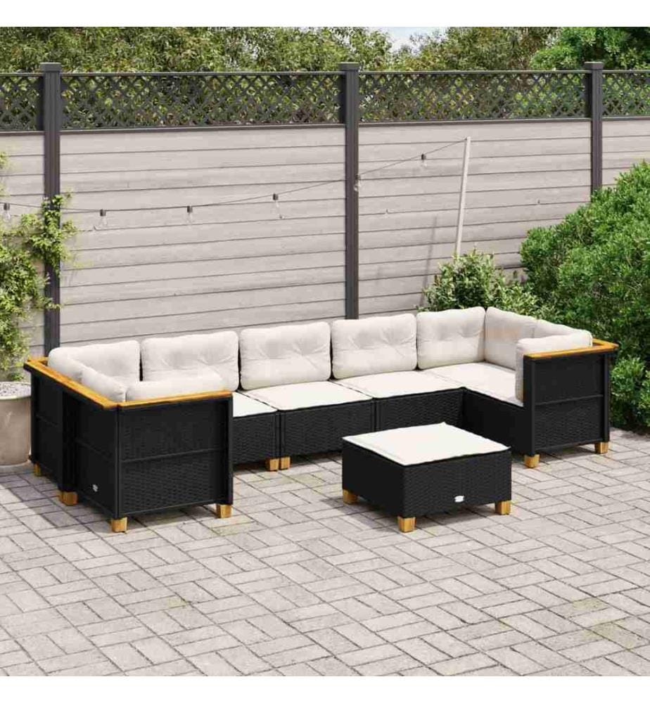 8-tlg. Garten-Sofagarnitur mit Kissen Schwarz Poly Rattan