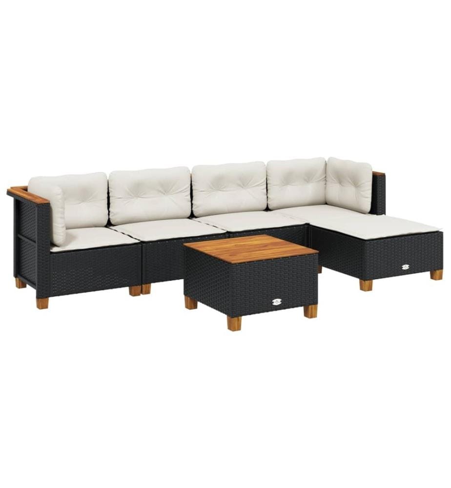 6-tlg. Garten-Sofagarnitur mit Kissen Schwarz Poly Rattan