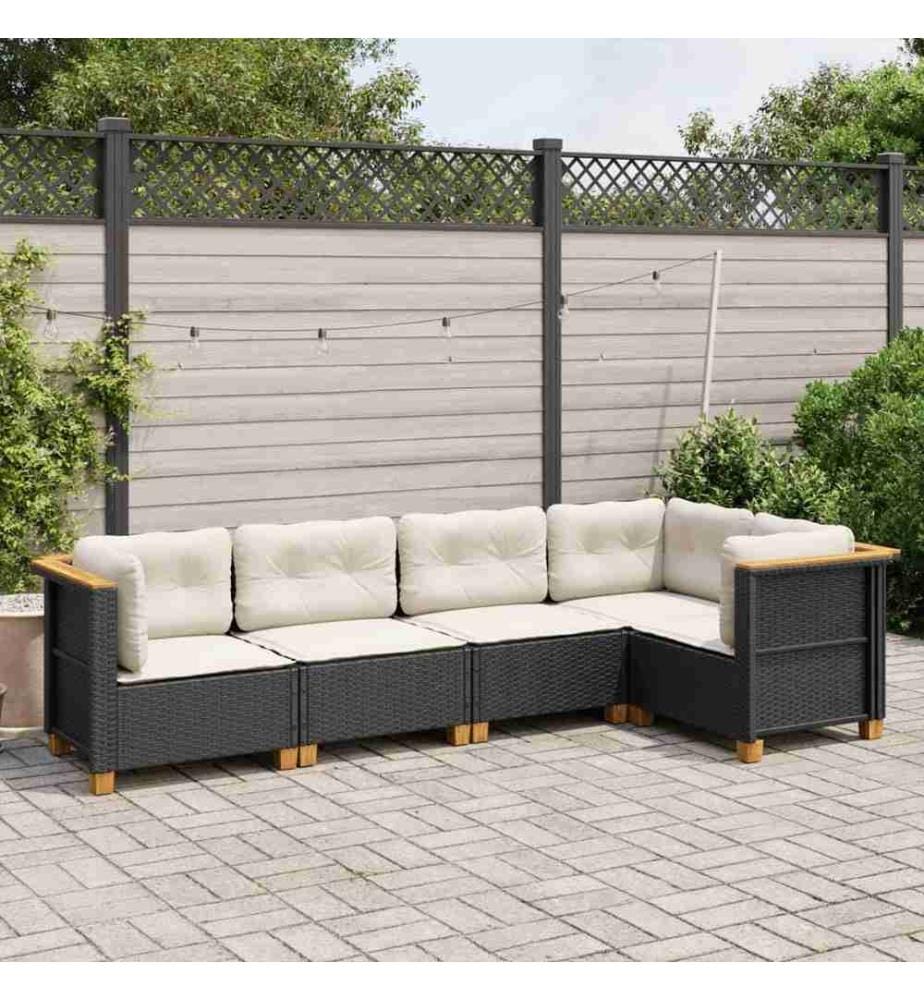 5-tlg. Garten-Sofagarnitur mit Kissen Schwarz Poly Rattan