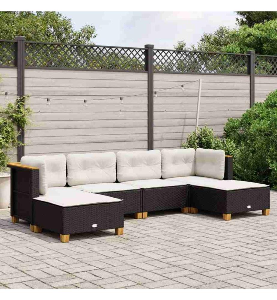 6-tlg. Garten-Sofagarnitur mit Kissen Schwarz Poly Rattan